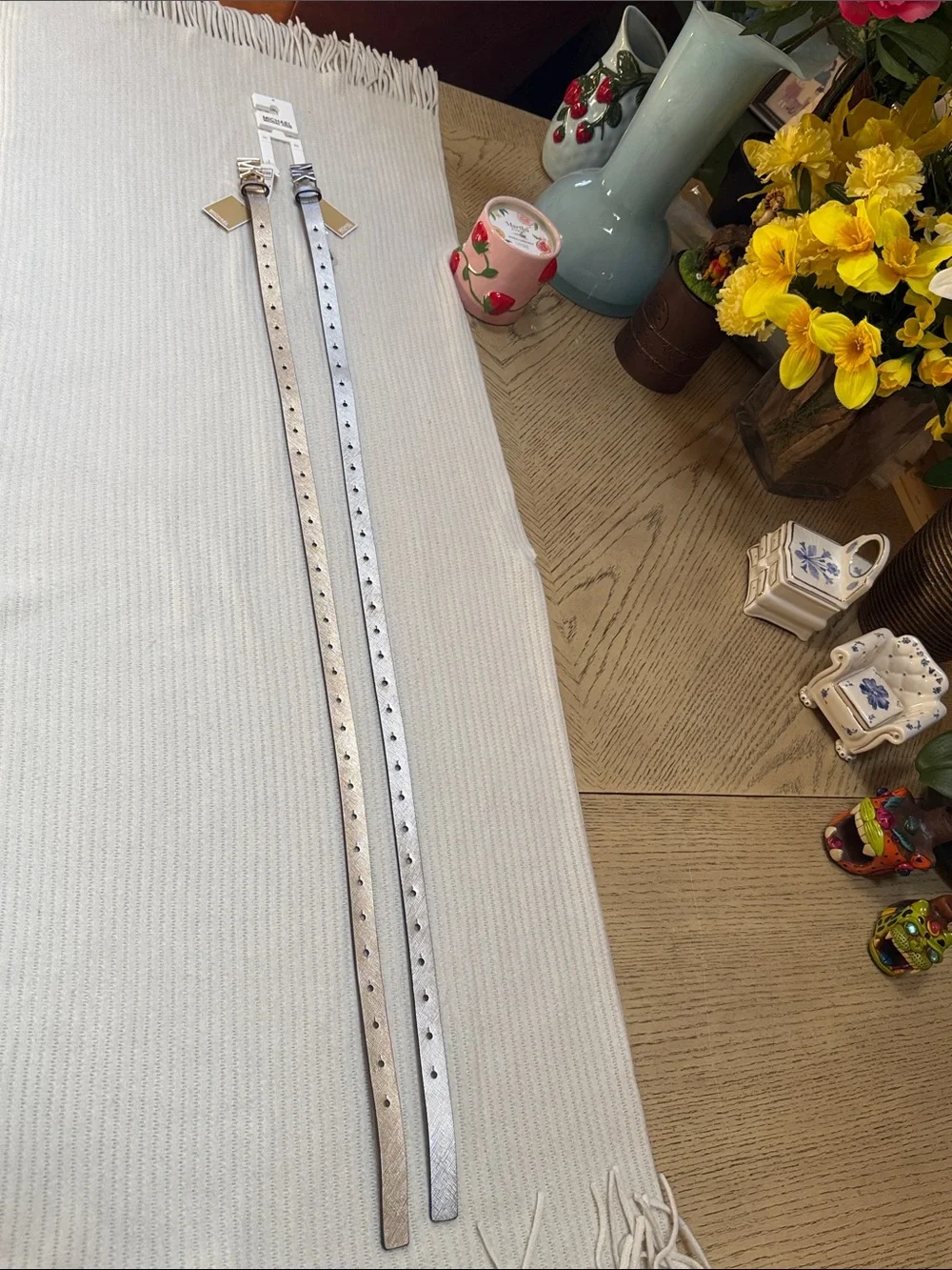 Michael Kors Metallic   Gold and  Silver MK Logo Skinny Belt